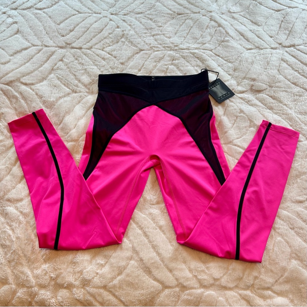 NEW Savage X Fenty X Mesh High Waist Leggings Hot Highlighter Pink Black Medium